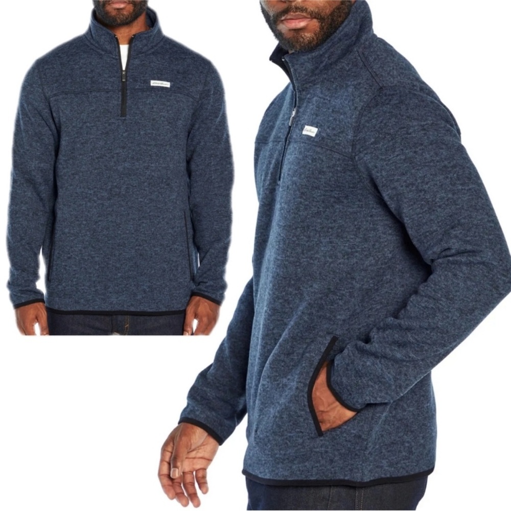 Eddie Bauer 1/4 Zip Sweater Fleece in Heather Navy - Size Small